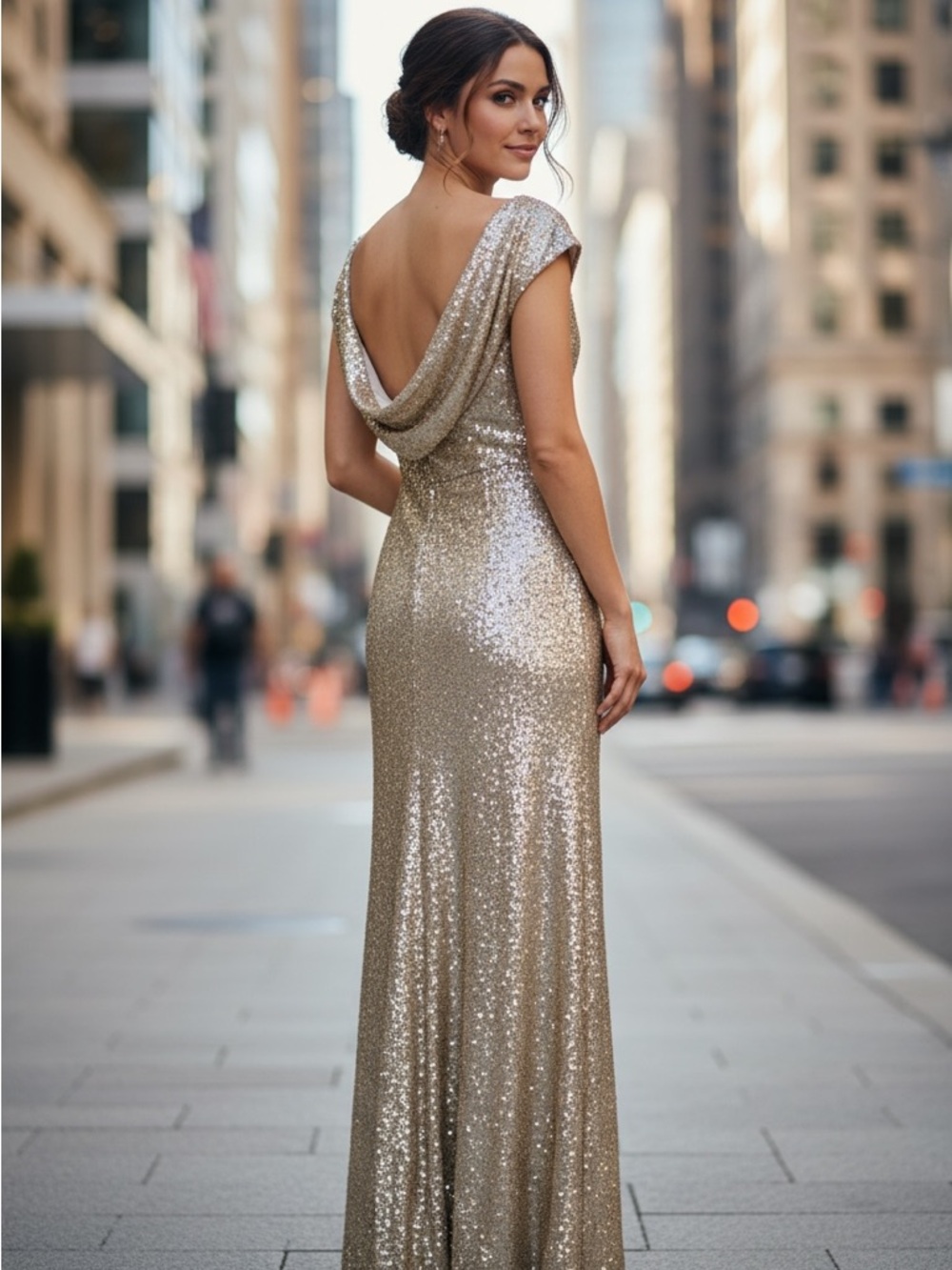 Revelry Champagne Gold Convertible Sequin Maxi Gown- Size 0 - Picture 9 of 15